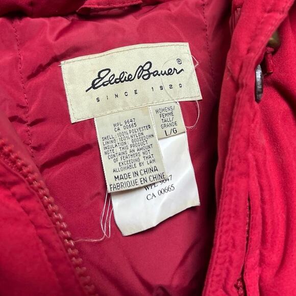 Eddie Bauer Polar Parka 90s Vintage Red Nylon Shell Goose Down Puffer Large - Picture 7 of 7